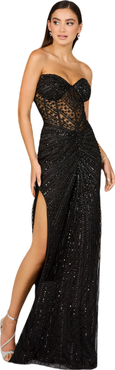 LARA New York Embellished Strapless Gown with Slit