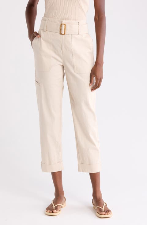 Belted Linen Blend Pants
