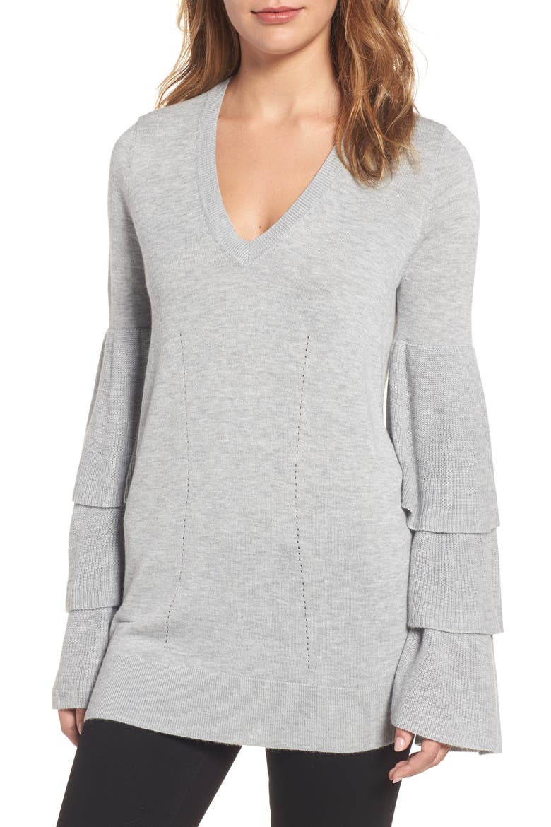 Tiered Sleeve Sweater, Main, color, GREY HEATHER