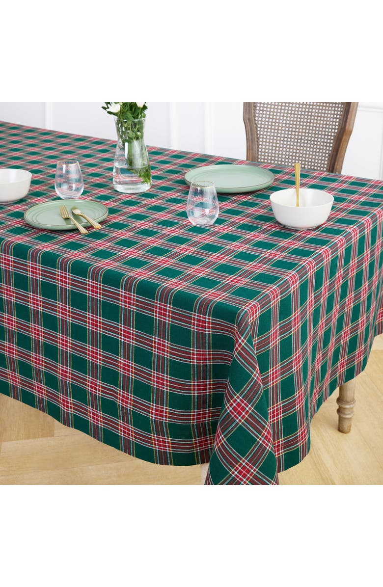 Solino Home Linen Tablecloth - Green Tartan Plaid, Alternate, color, Green