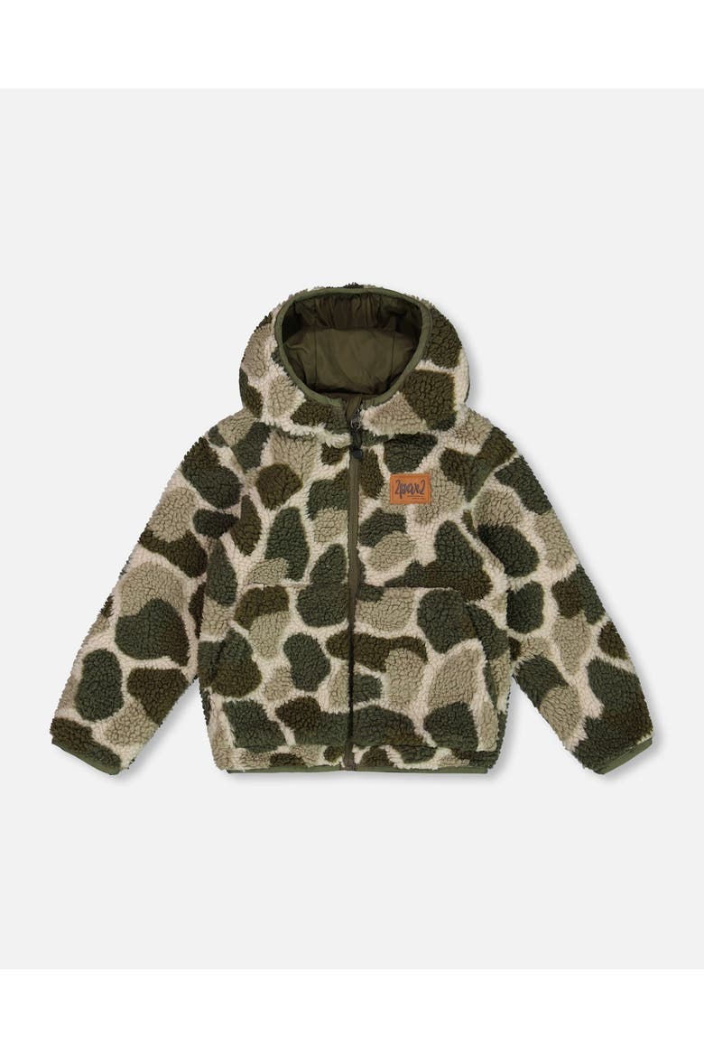 Little Boy's Reversible Soft Fleece Jacket Camouflage Green, Main, color, Kombu Green