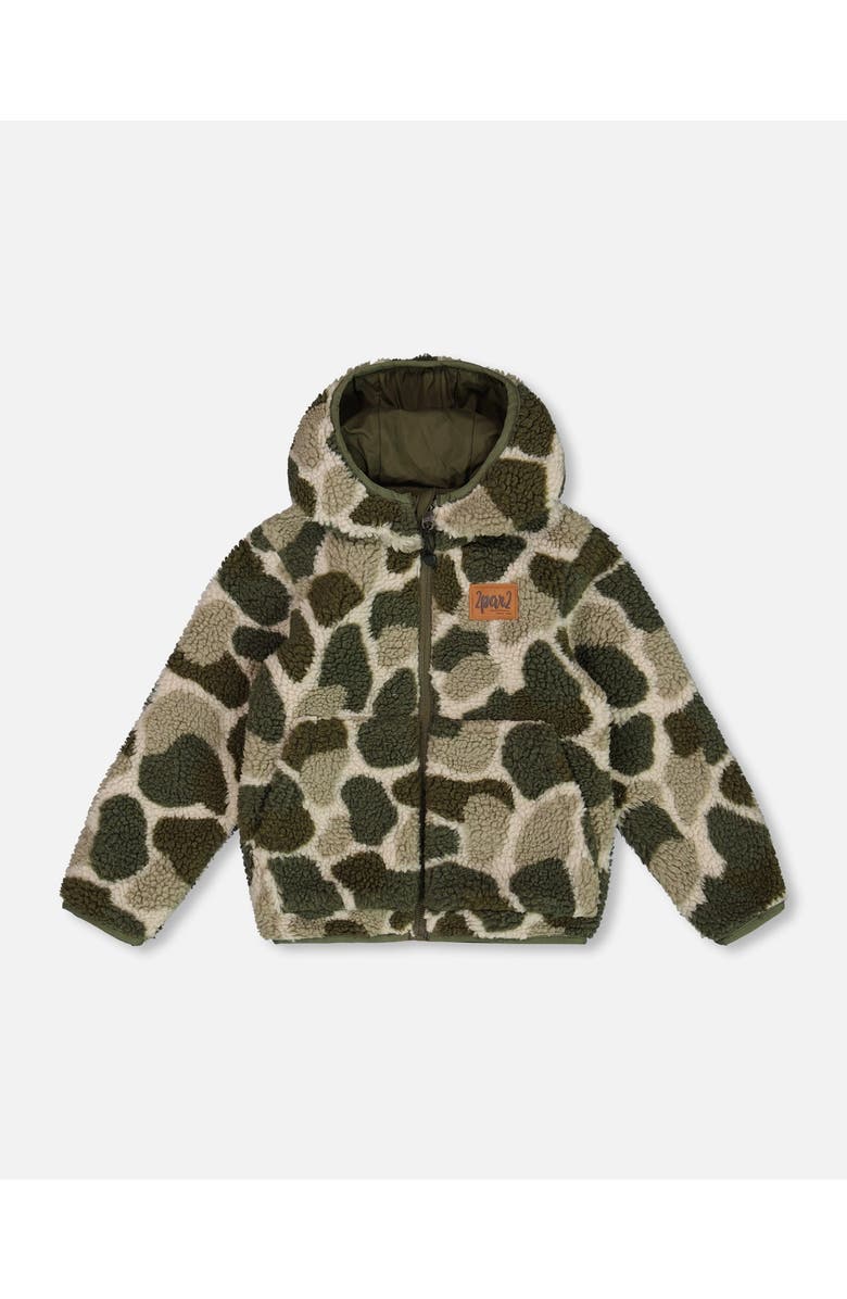 Deux par Deux Little Boy's Reversible Soft Fleece Jacket Camouflage Green, Main, color, 