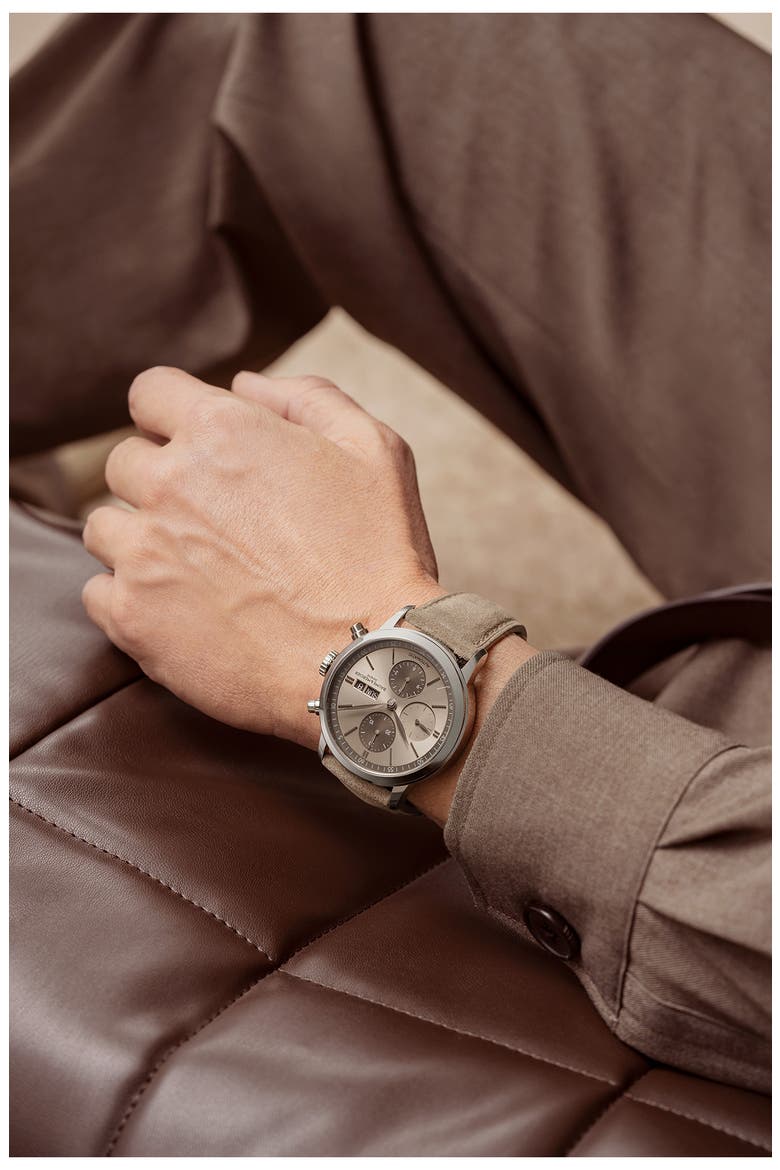 Classima Chronograph Leather Strap Watch, 42mm, Alternate, color, SAND AND ANTHRACITE