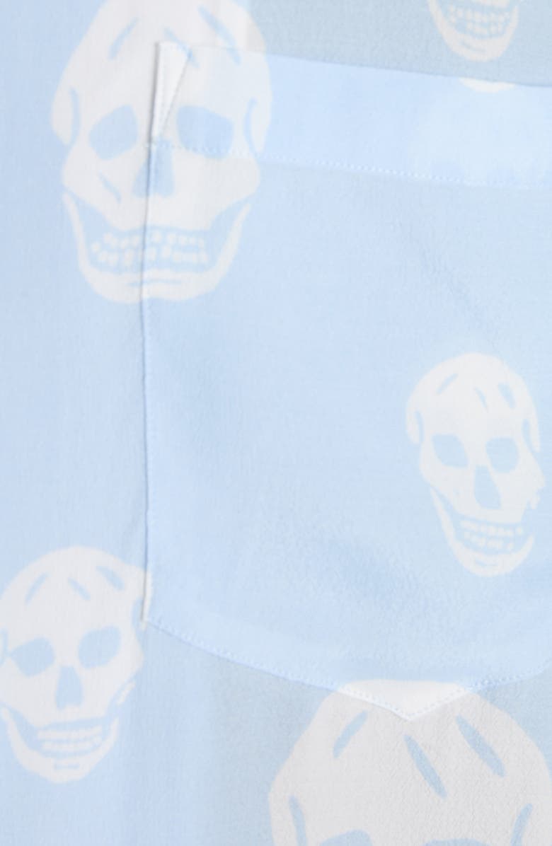 McQueen Skull Print Camp Shirt, Alternate, color, Ice Blue