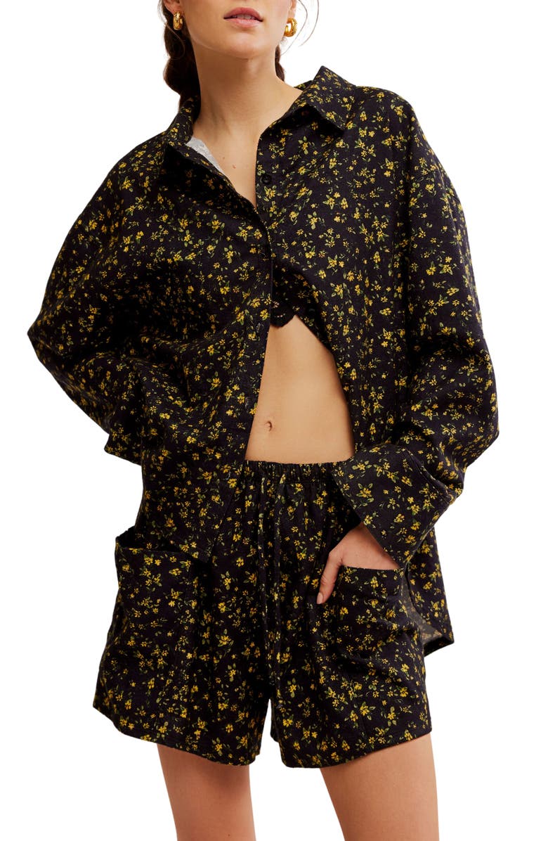 Free People Early Morning Cotton Shorts Pajamas, Main, color, Black Combo