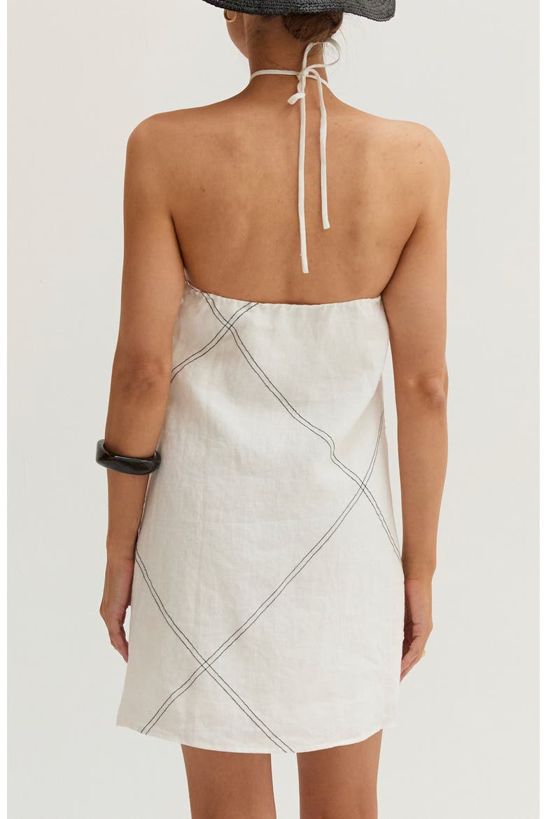 Contrast Stitch Halter Linen Mini Dress, Alternate, color, White