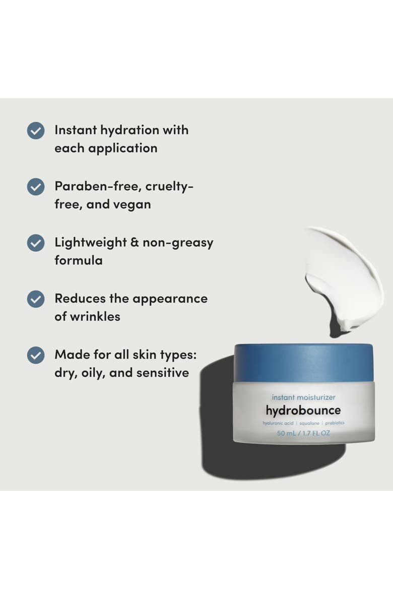 Hydrobounce Instant Moisturizer Lightweight, Smoothing, Squalane & Hyaluronic Acid Cream with Probiotics, Alternate, color, Blue