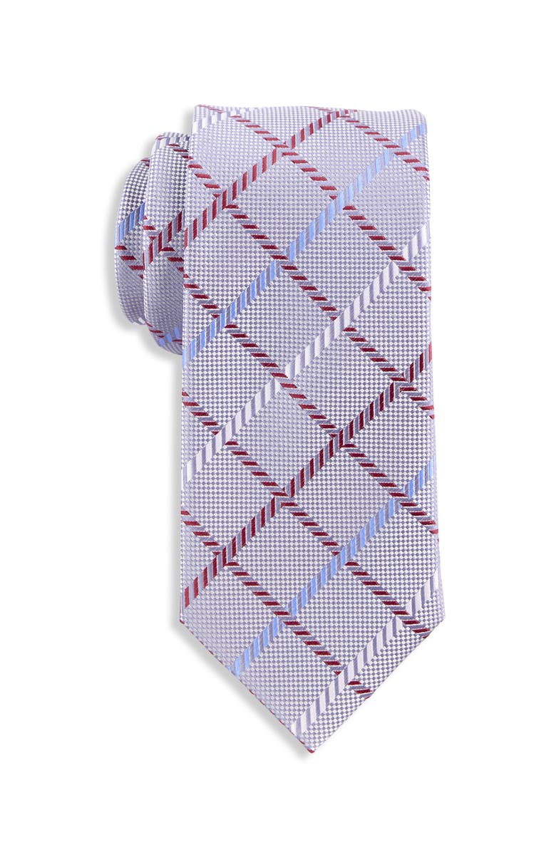Oak Hill by DXL Grid Patterned Tie, Main, color, Grey