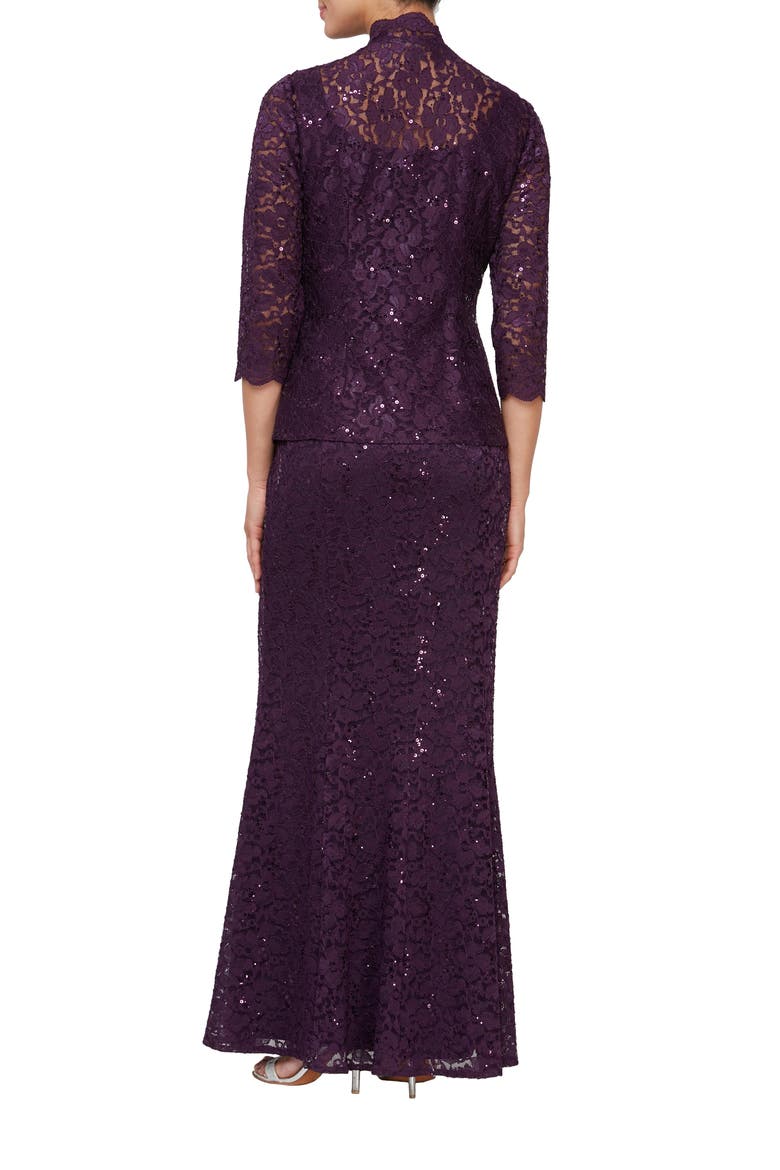 Sequin Lace A-Line Gown with Jacket, Alternate, color, EGG