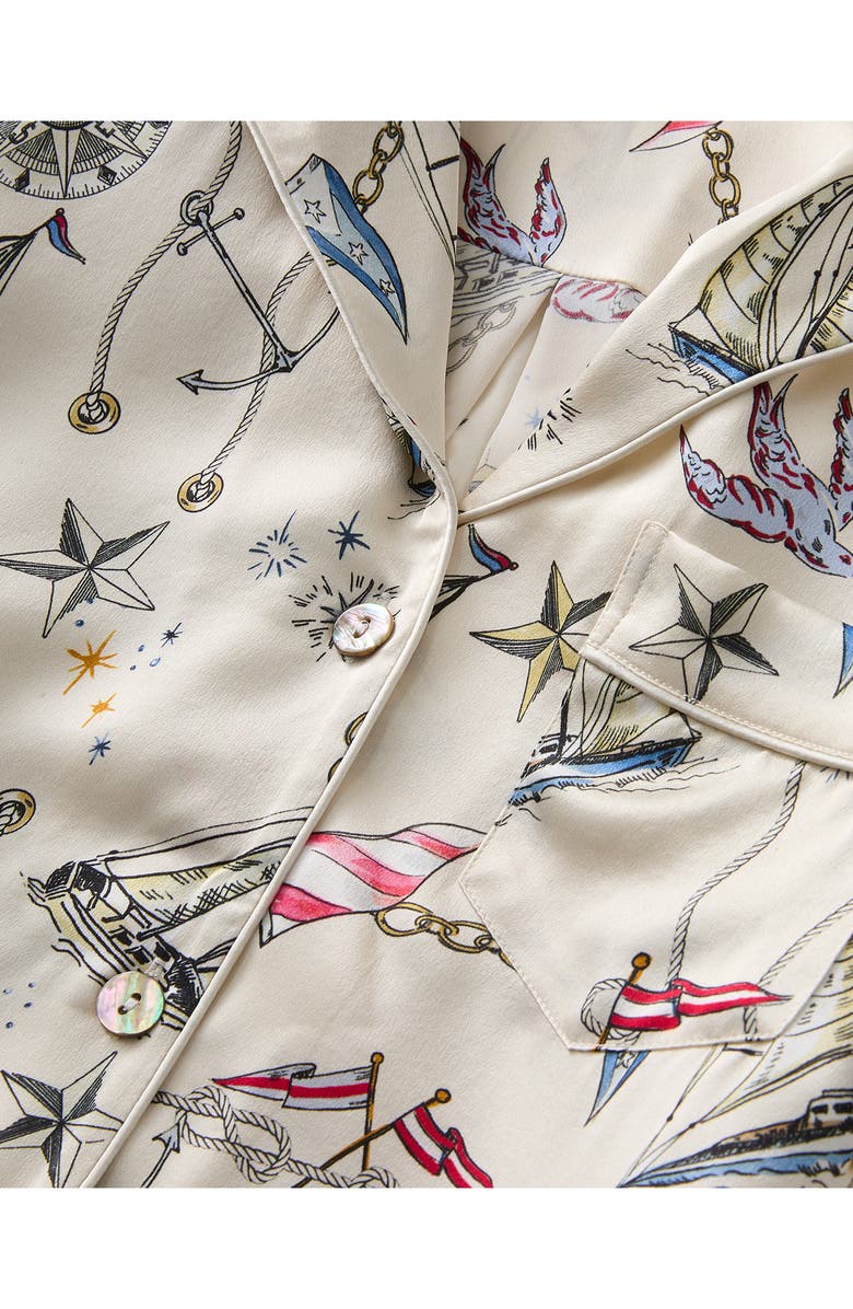 Petite Plume Regatta Royale Mulberry Silk Short Pajamas, Alternate, color, Beige