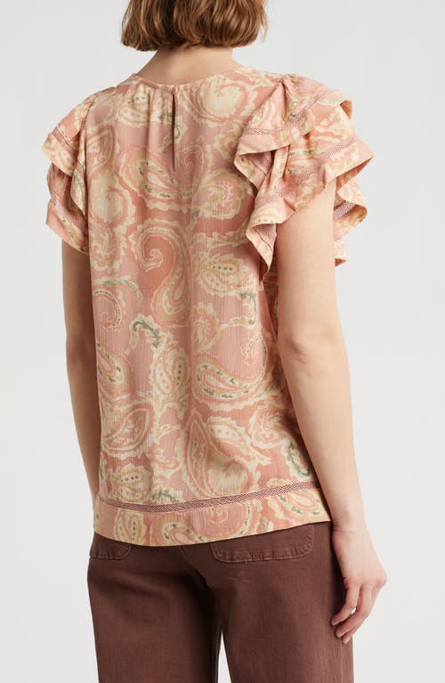Daniel Rainn Mesh Inset Flutter Sleeve Top In Light Camel