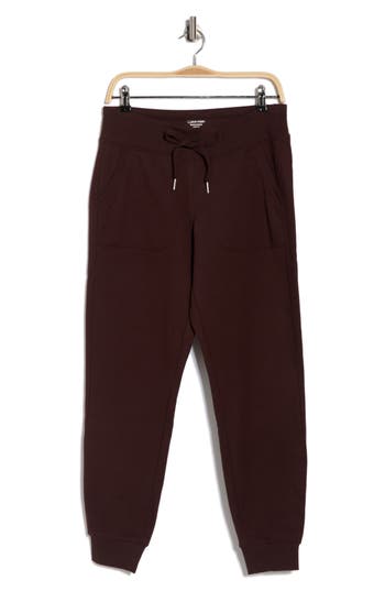 Calvin Klein Rib Trim Fleece Joggers In Brown