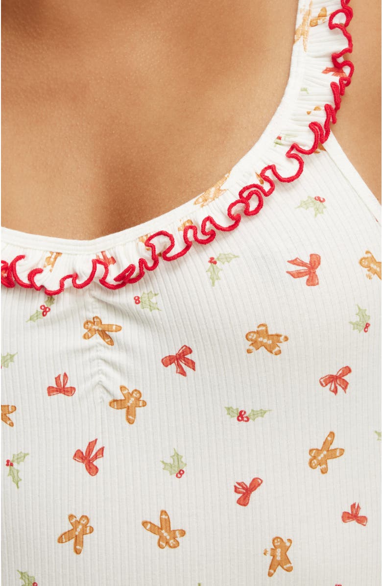 COTTON ON BODY Women's Rib Ruffle Boyleg Romper, Alternate, color, Gingerbread Bows