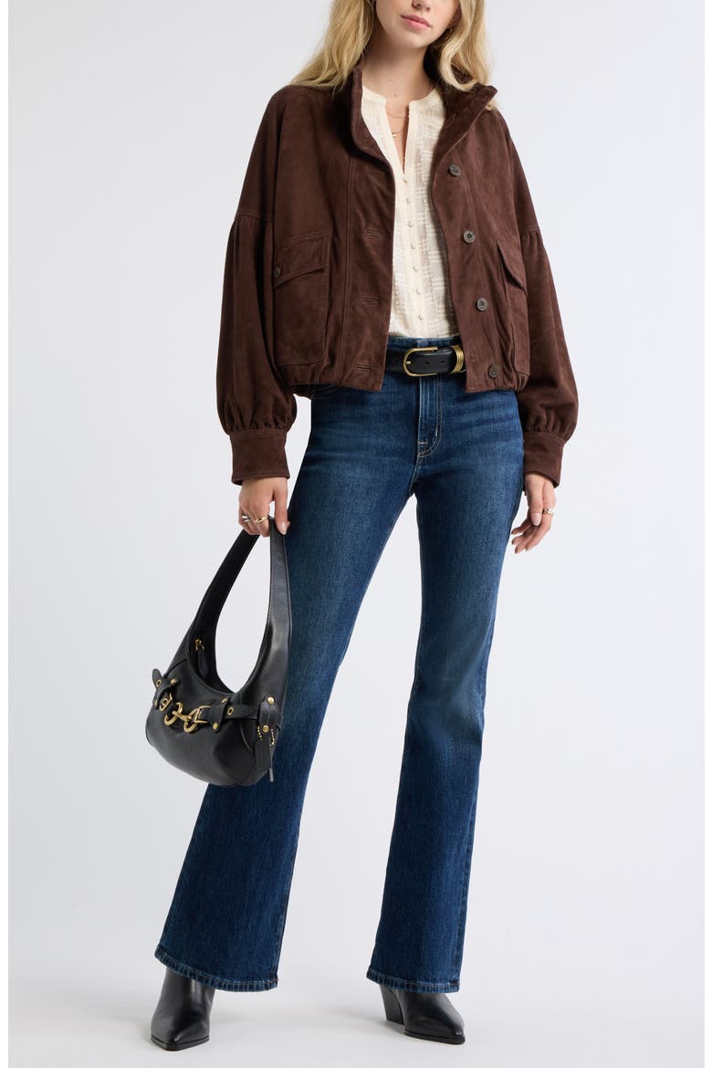 Blouson Suede Leather Jacket, Alternate, color, BROWN CHICORY