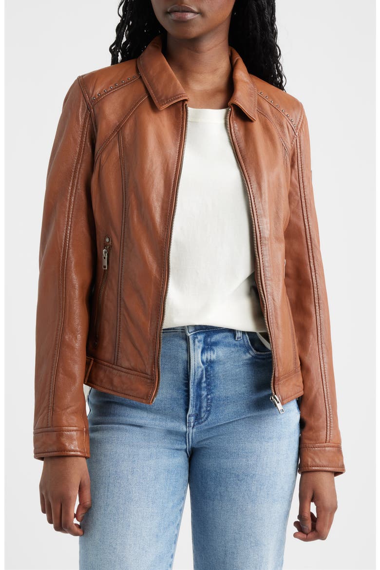 Sunny 2 Leather Jacket, Alternate, color, COGNAC