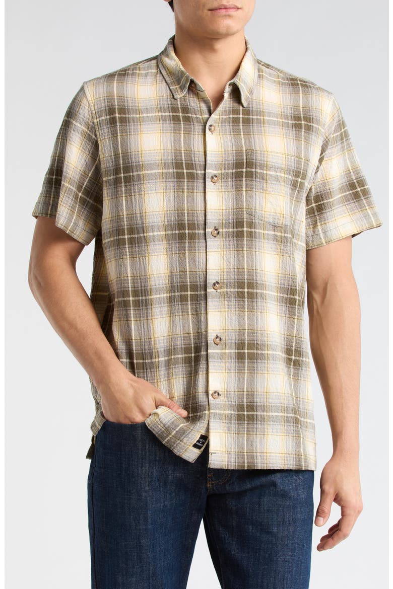 Playa Short Sleeve Crinkled Shirt, Main, color, GREEN PLAID