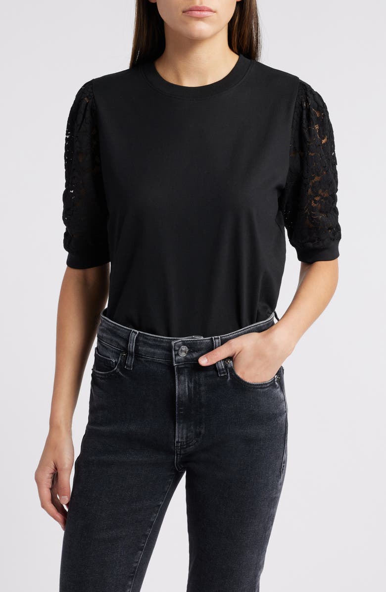 FRAME Frankie Lace Sleeve Organic Cotton Top, Main, color,