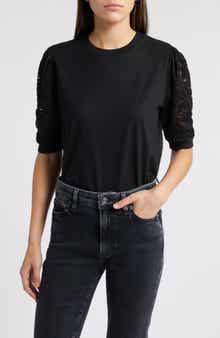 FRAME Frankie Lace Sleeve Organic Cotton Top