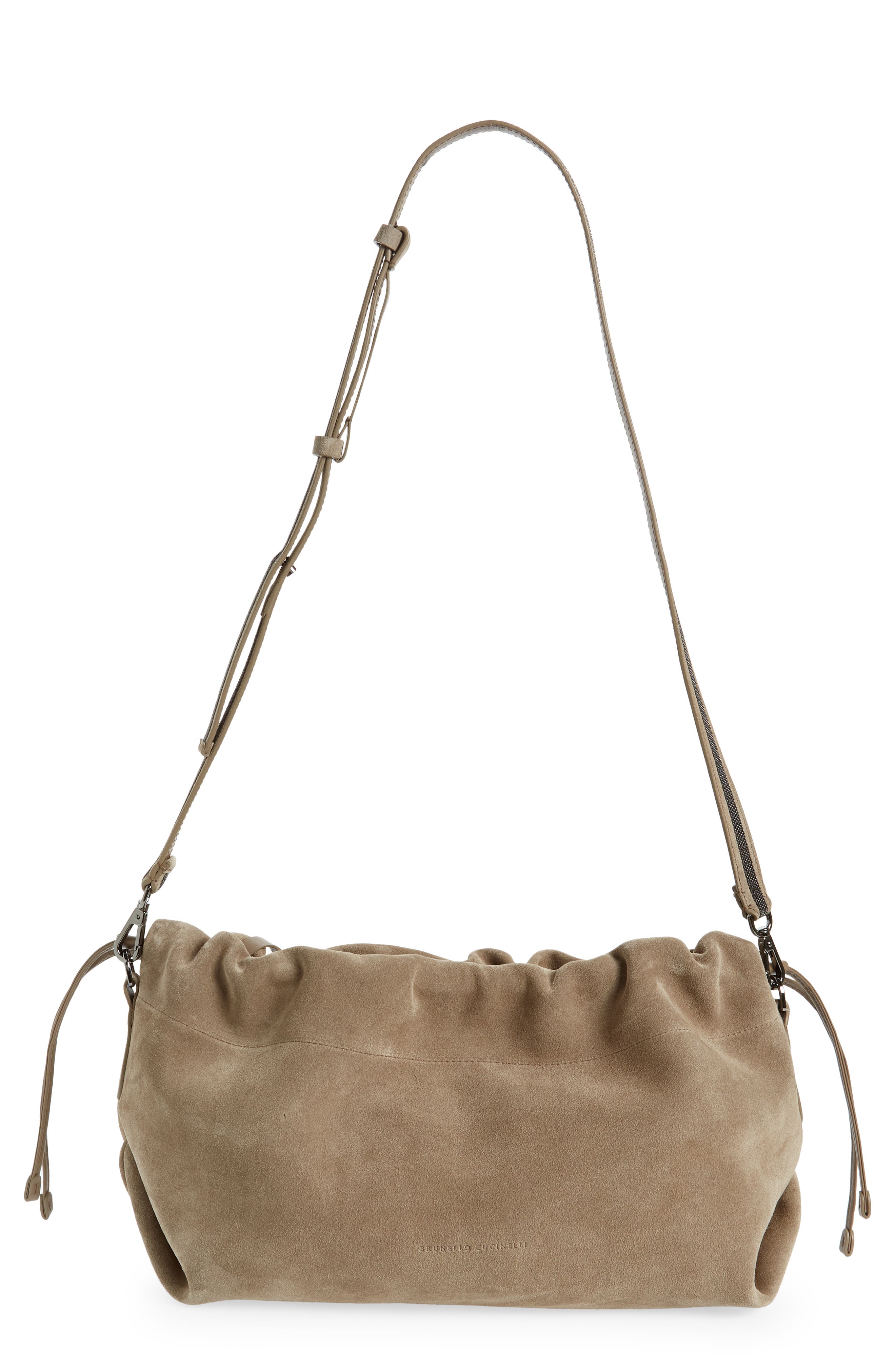 Brunello Cucinelli Suede Drawstring Shoulder Bag, Main, color, 