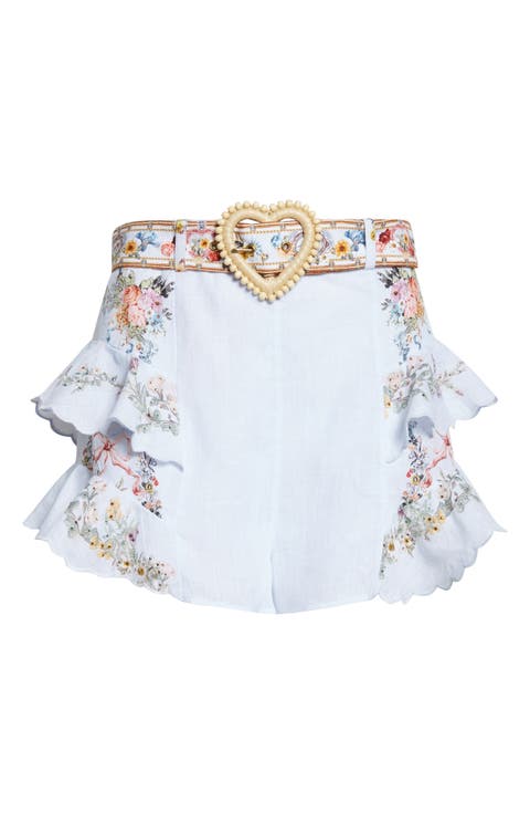 Frilled Belted Linen Shorts