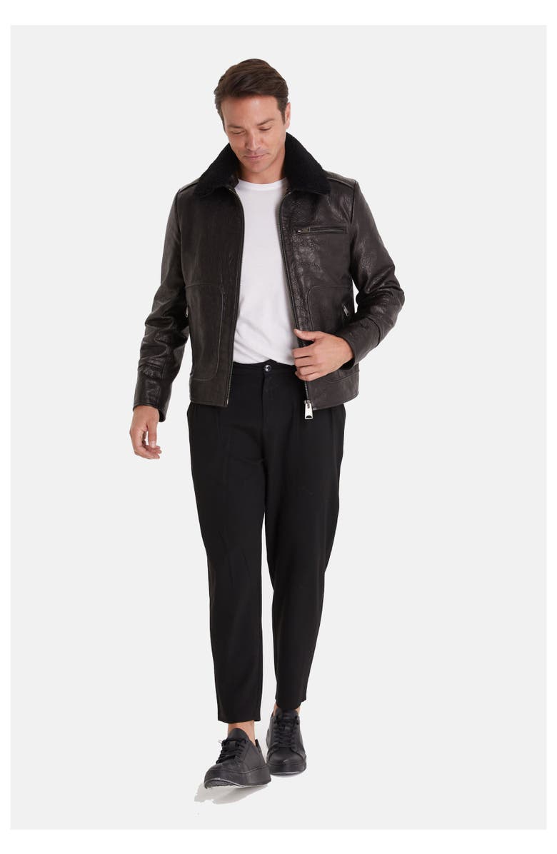 Furniq UK Barnaby Leather Jacket, Alternate, color, Black