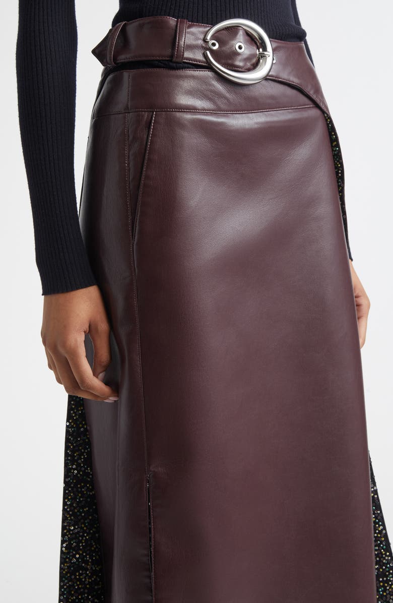 Rabanne Beaded Lining Faux Leather Layered Skirt, Alternate, color, Brown Plum