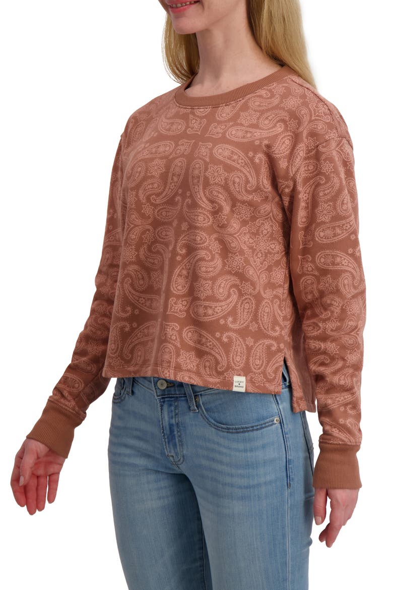 Paisley Crewneck Long Sleeve Top, Alternate, color, RUST COMBO