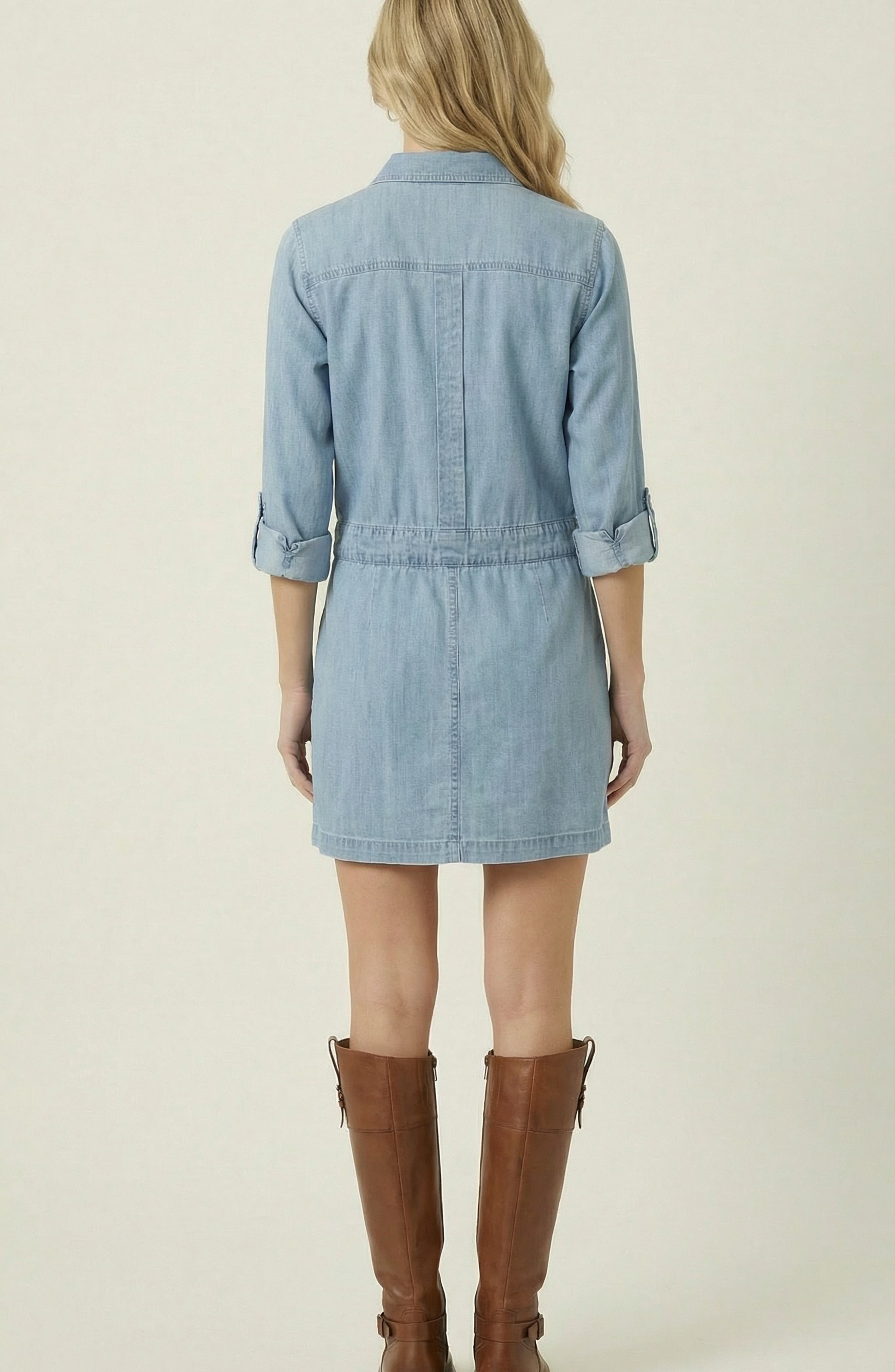 Button-Front Long Sleeve Denim Mini Dress - image 2