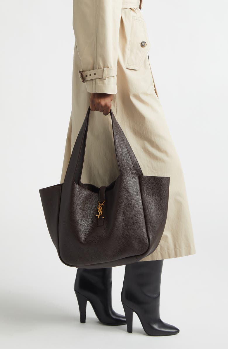 Saint Laurent Le 5 À 7 Bea Leather Tote, Alternate, color, Marron Fonce