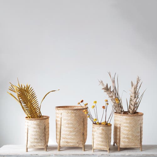 Storied Home Woven Baskets With Legs, Natural, Set Of 4 In Brown