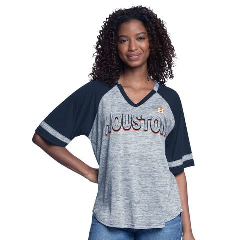 Women's G-III 4Her by Carl Banks  Navy Houston Astros Hall of Fame Raglan Oversized Half-Sleeve V-Neck Top