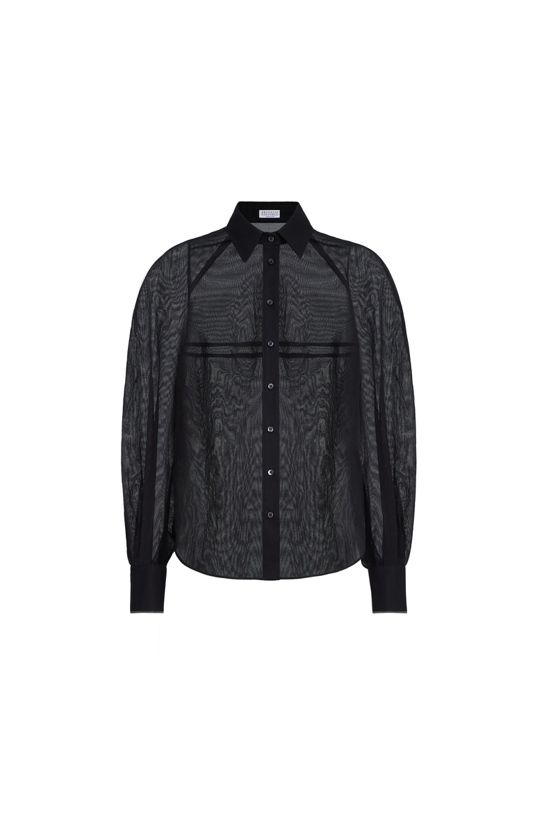Striped organza shirt, Alternate, color, Black