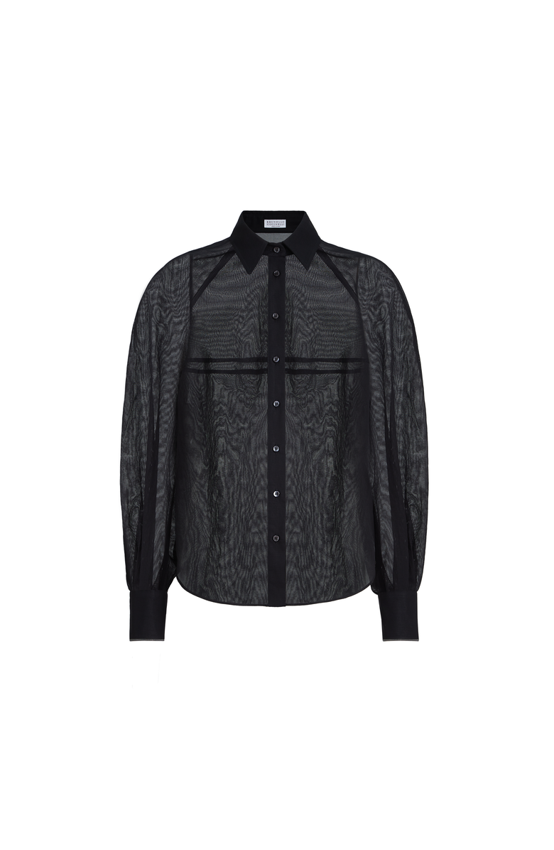 Brunello Cucinelli Striped organza shirt, Alternate, color, Black