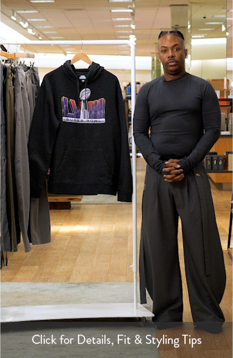 Men's Fanatics Branded Heather Charcoal Super Bowl LVIII Trophy Dimension Fleece Pullover Hoodie, sales video thumbnail