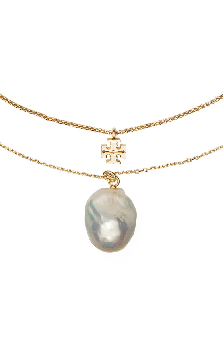 Tory Burch Kira Imitation Pearl Layered Necklace, Alternate, color,