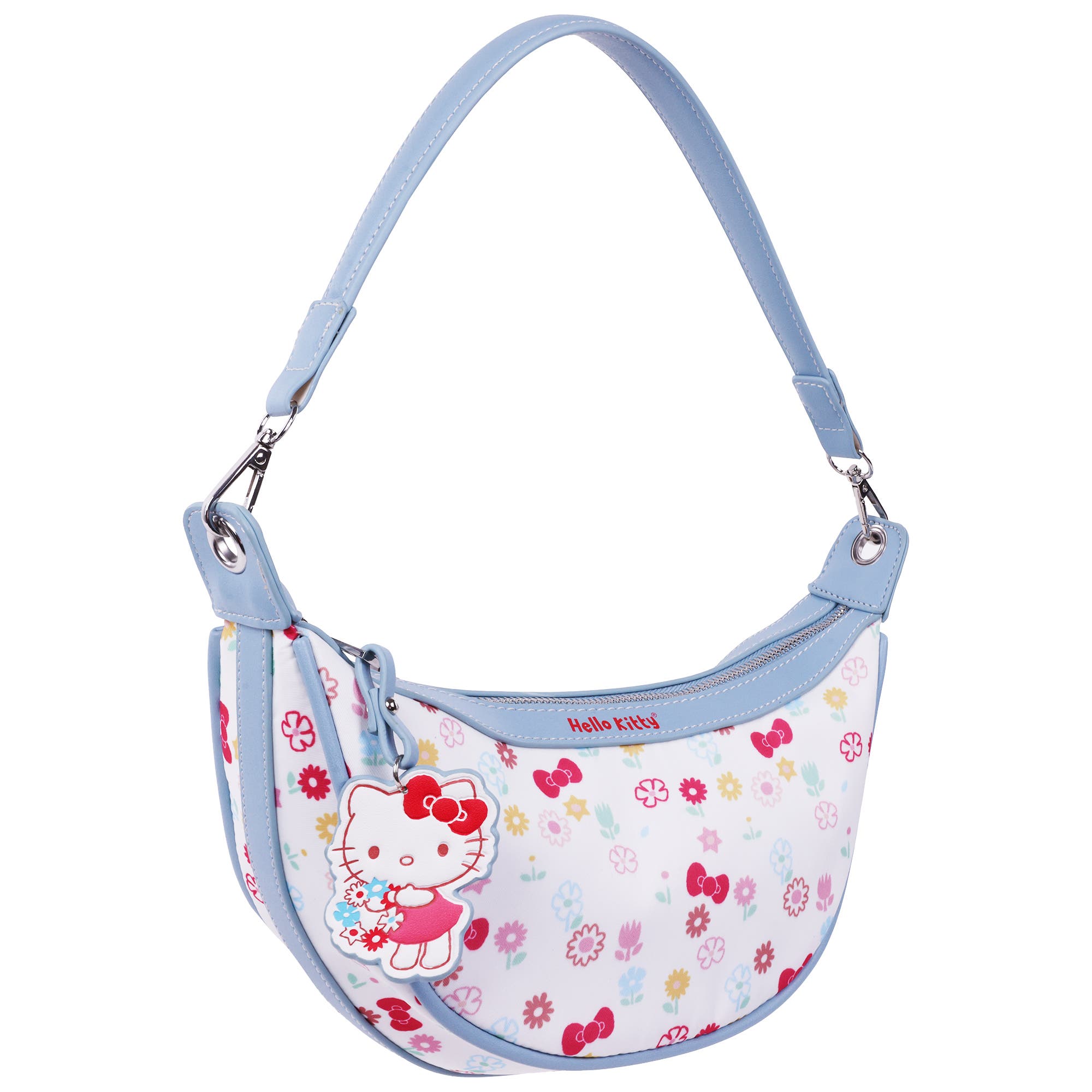 SANRIO HELLO KITTY Floral Print Top Zip Shoulder Bag, Alternate, color, White