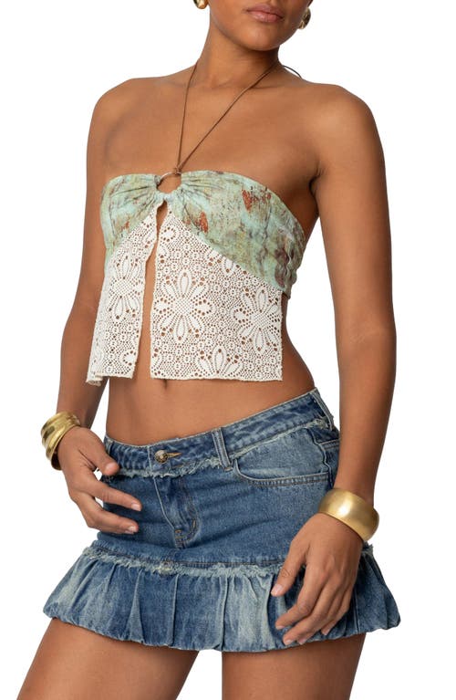 Edikted Kloe Backless Crochet Split Front Top In Green