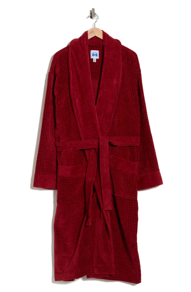 Majestic International Textured Cotton Terry & Velour Robe, Alternate, color, Burgundy