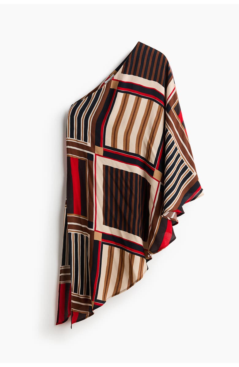 H&M One-shoulder Satin Cape Top, Main, color, Brown/Patterned