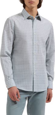 Bugatchi Julian Shaped Fit Quatrefoil Print Stretch Cotton Button-Up Shirt