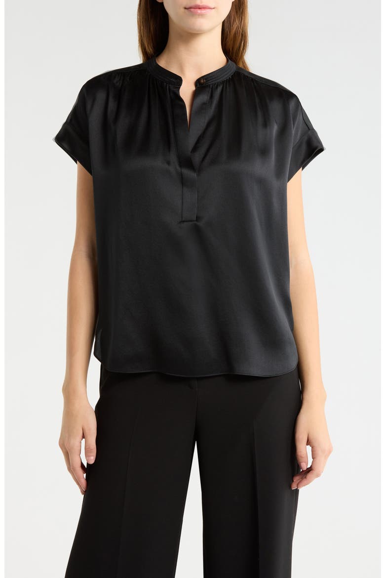 Shirred Detail Silk Top, Main, color, BLACK