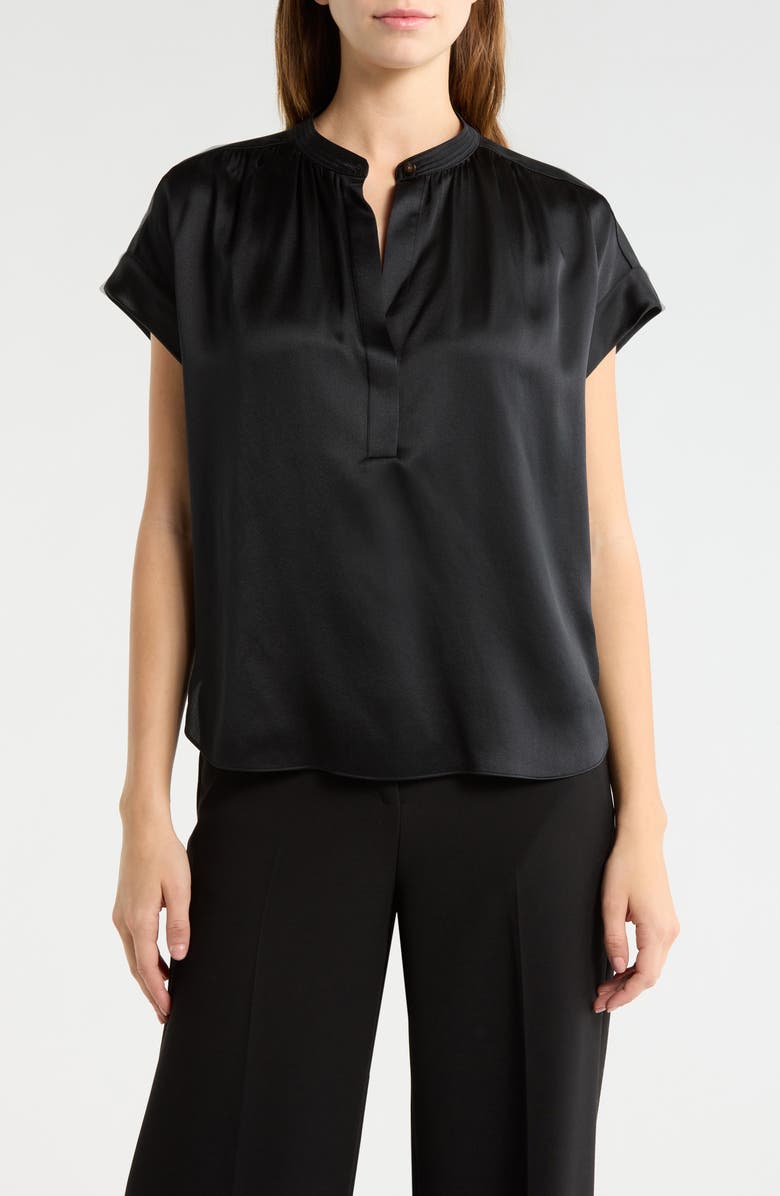 Vince Shirred Detail Silk Top, Main, color, Black
