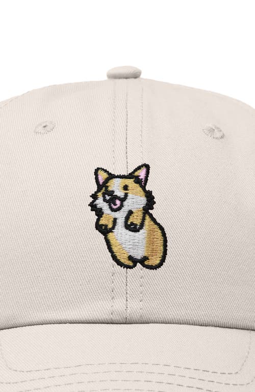 Dalix Leaping Corgi Embroidered Cap In Beige