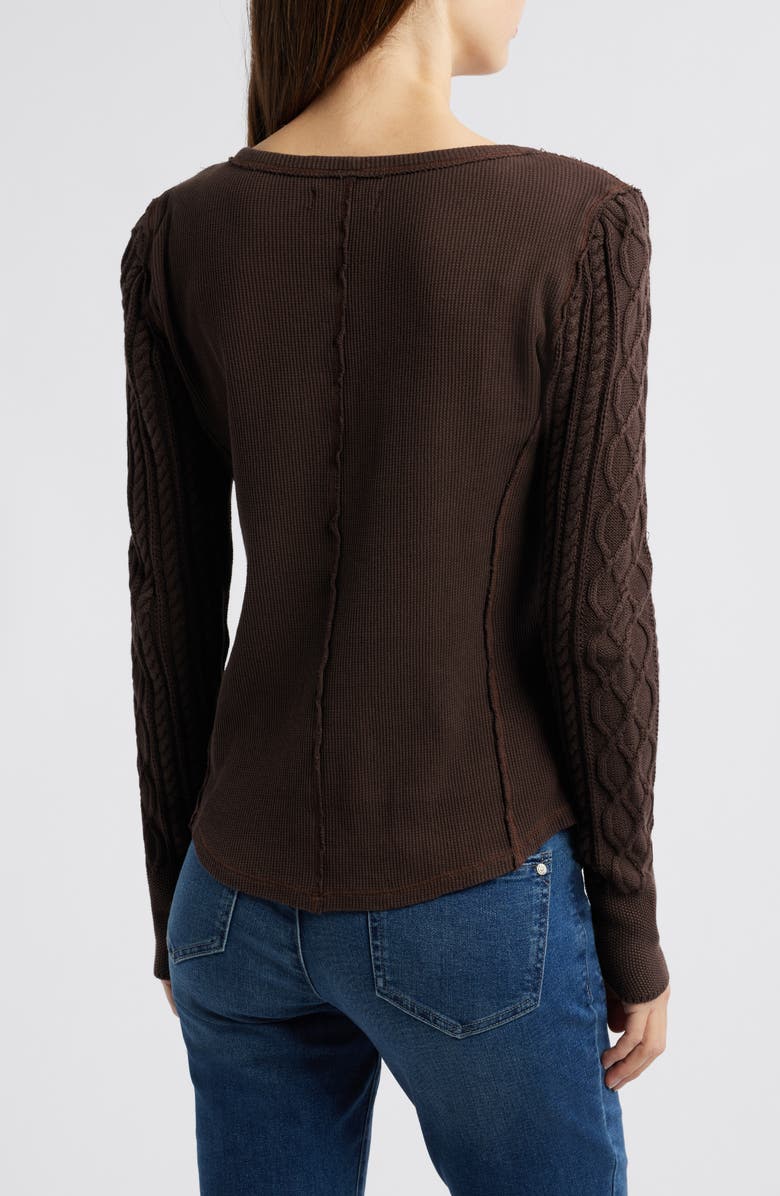 Lucky Brand Textured Sleeve Mixed Media Henley, Alternate, color, Coffee Bean