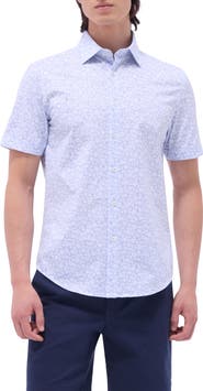 Bugatchi Miles OoohCotton® Pinstripe Short Sleeve Button-Up Shirt
