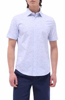 Bugatchi Miles OoohCotton® Pinstripe Short Sleeve Button-Up Shirt