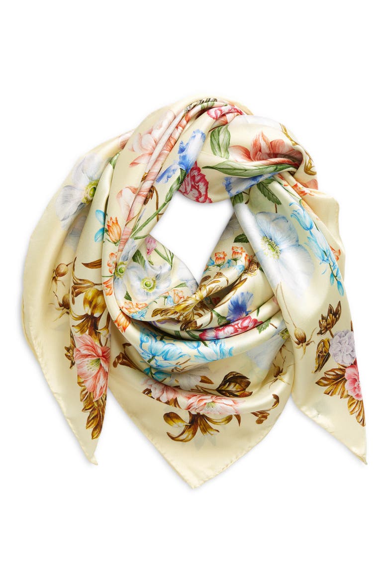 Flourish Silk Square Scarf, Main, color, BANANA