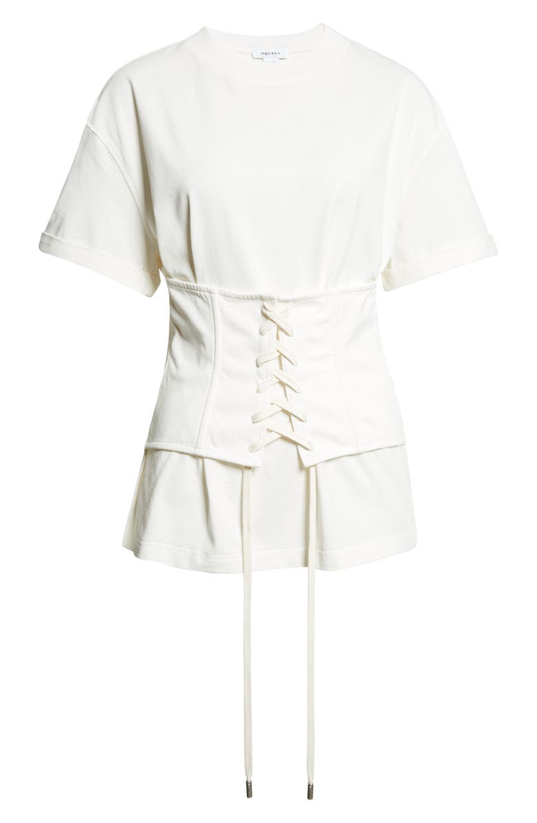 McQueen Cotton Jersey Corset T-Shirt, Main, color, Light Ivory