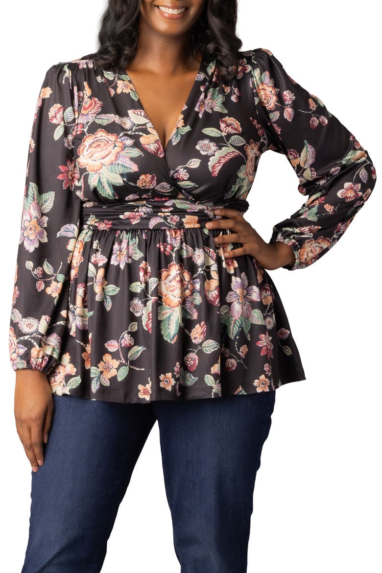 Leah Gathered Top, Main, color, BLACK FLORAL MOTIF