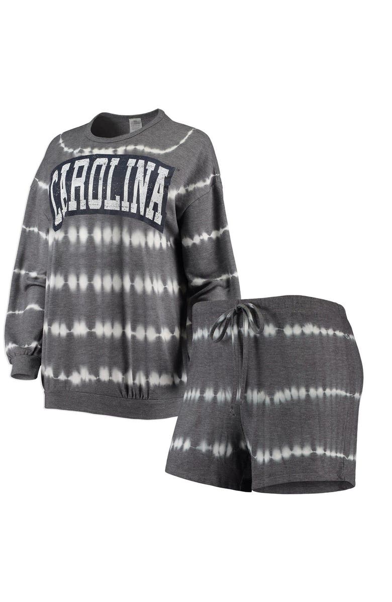 GAMEDAY COUTURE Women's Gameday Couture Heathered Charcoal North Carolina Tar Heels All About Stripes Tri-Blend Long Sleeve T-Shirt & Shorts Set, Main, color, 